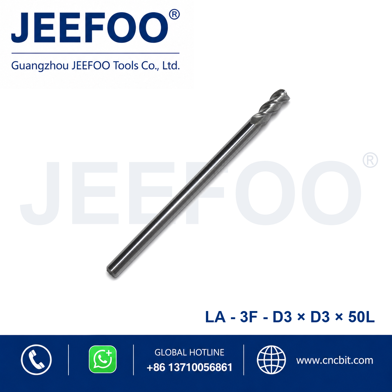 3x3x50L 3-flute aluminum square end mill