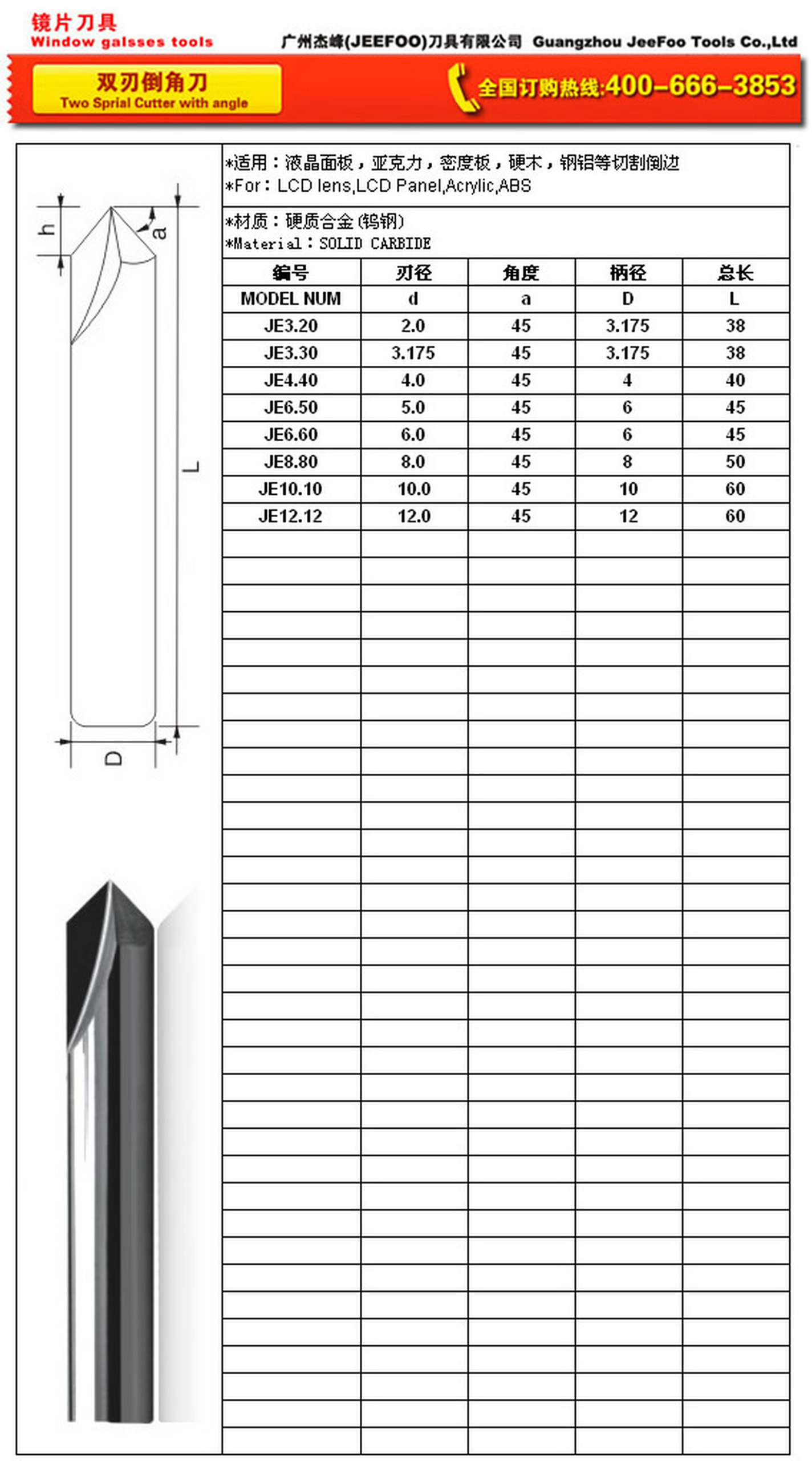 JE-Two Sprial Cutter with angle specifications