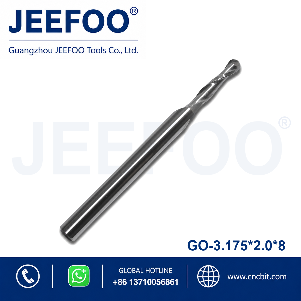 3.175x2.0x8 two flute ball nose end mill