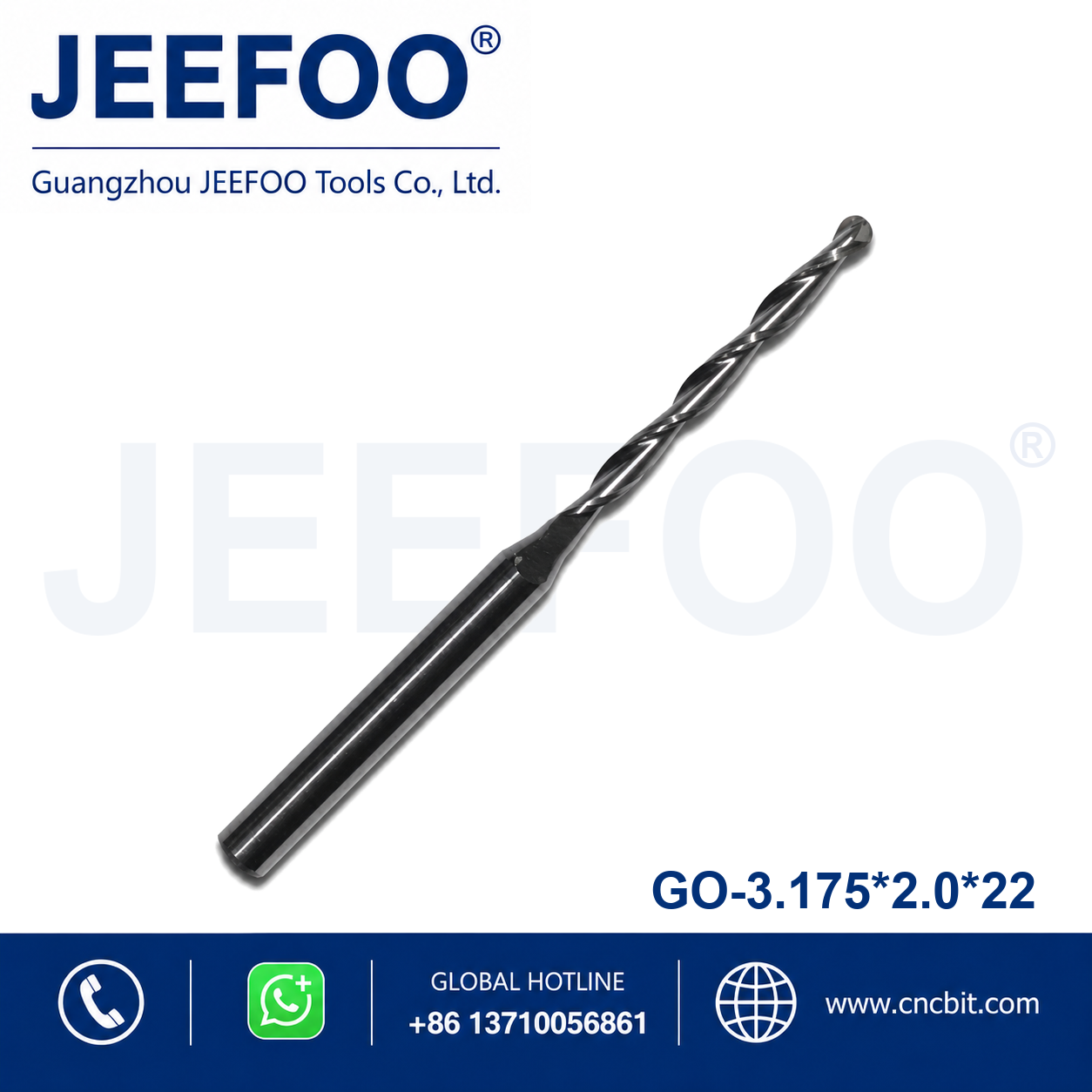 3.175x2.0x22 two flute ball nose end mill
