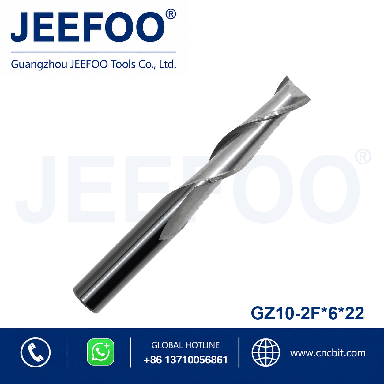 double flute single passage spiral end mill 6x22