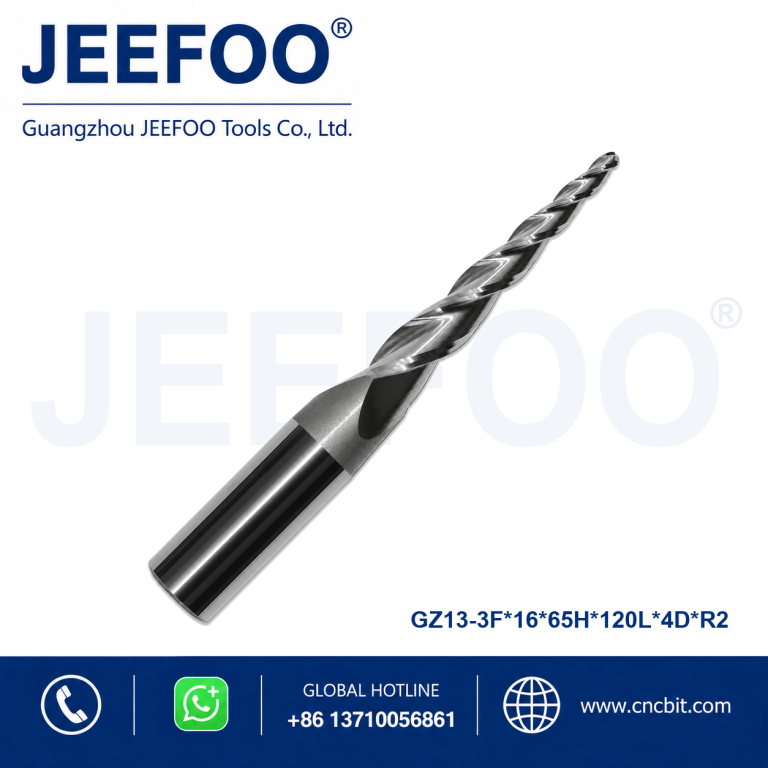 16x65Hx120Lx4°xR2 Three Flute Spiral Tapered Router Bit product image