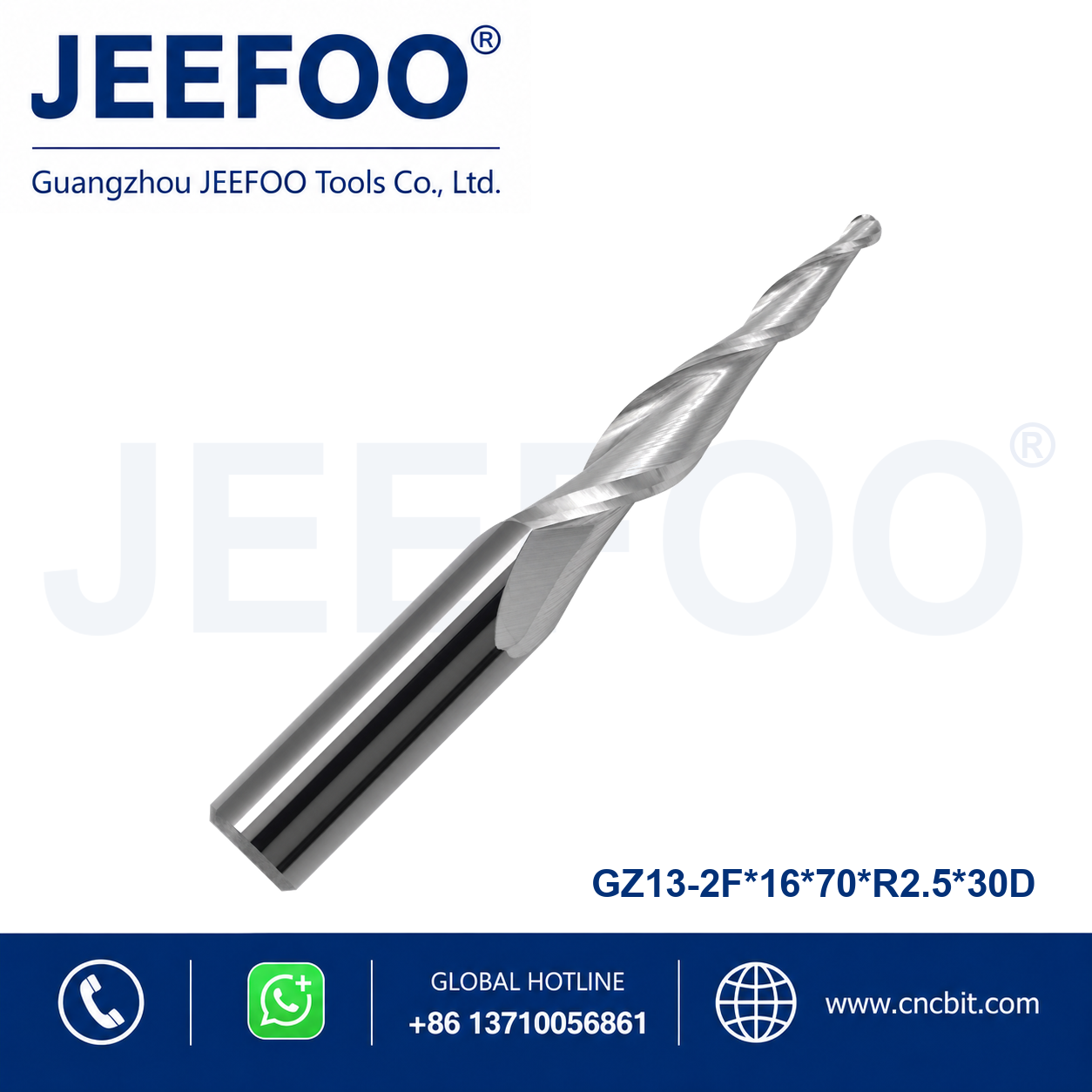 two flute taper ball nose end mill 16x70xR2.5x30°x125