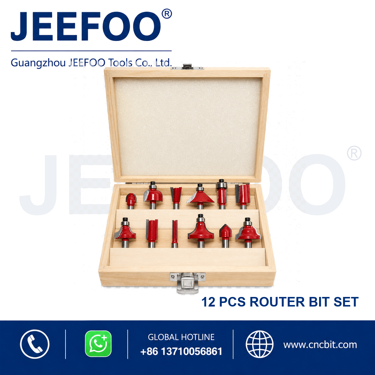 12-piece woodworking router bit set in storage case