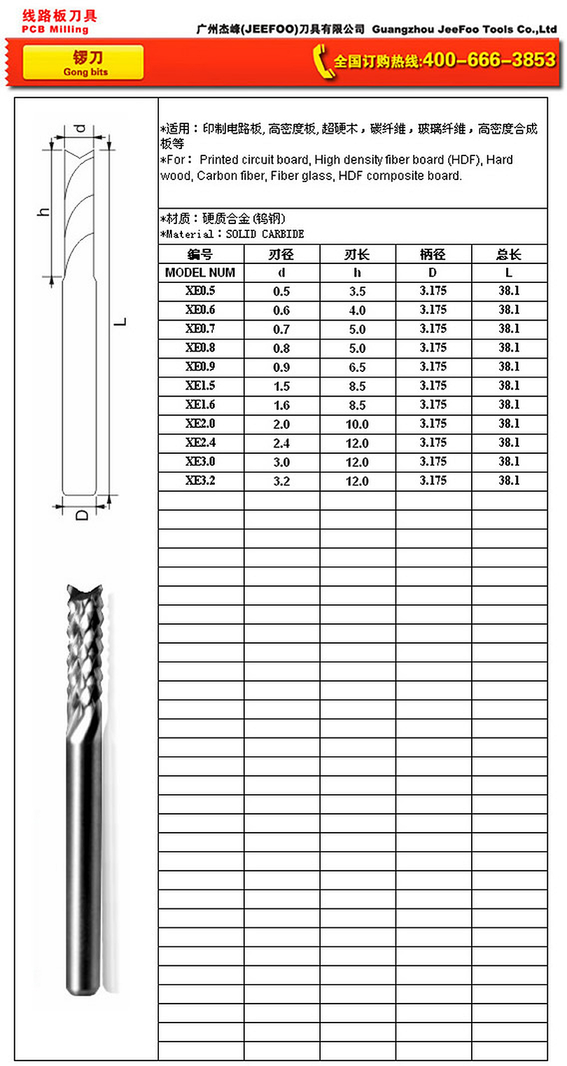 XE 3.175 PCB Router Bit specifications